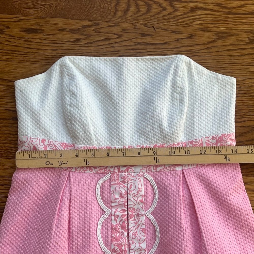 Lilly Pulitzer Jubilee Pink & White Strapless Dress-Size 2-Excellent Condition - Picture 3 of 9